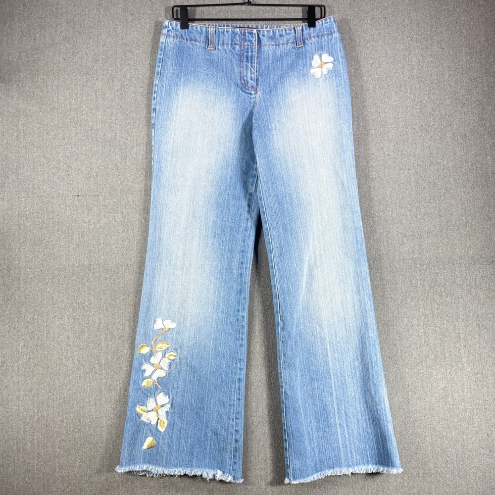 Kenneth Cole New York Vintage Y2K Flower Power Wide Leg Jeans Size 8